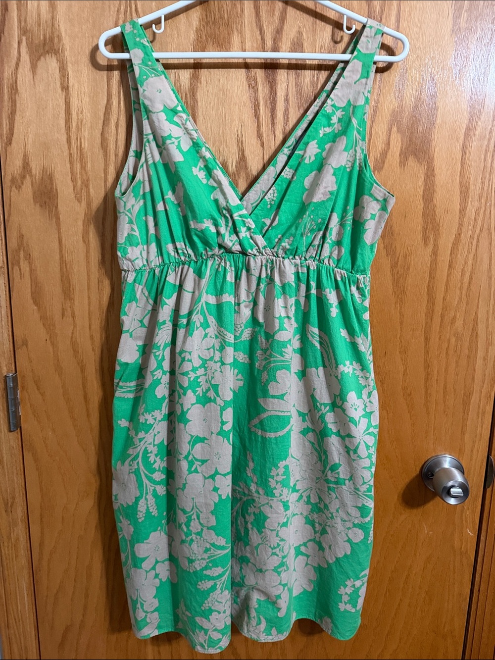 Old Navy Green and Tan Floral Dress with Pockets